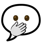 Sprechblase mit drei Punkten + Gesicht mit offenen Augen und Hand über dem Mund