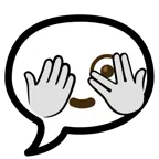 Sprechblase mit drei Punkten + Gesicht mit durch die Finger linsendem Auge