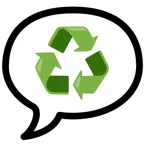 Sprechblase mit drei Punkten + Recycling-Symbol