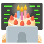 computer portatile + torta di compleanno