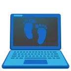 computer portatile + impronta di piedi