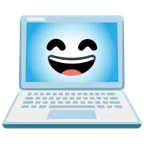 computer portatile + faccina con sorriso e occhi sorridenti