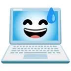 computer portatile + faccina con sorriso e goccia di sudore