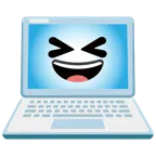 computer portatile + sorriso a bocca aperta con occhi chiusi
