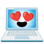 computer portatile + faccina con sorriso e occhi a cuore