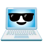 computer portatile + faccina con sorriso e occhiali da sole