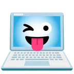 computer portatile + faccina che fa l’occhiolino e mostra la lingua