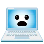 computer portatile + faccina imbronciata con bocca aperta