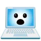 computer portatile + faccina con bocca aperta