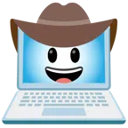 computer portatile + faccina con cappello da cowboy