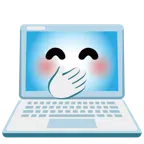 computer portatile + faccina con mano sulla bocca