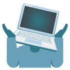 computer portatile + persona che scrolla le spalle