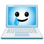 computer portatile + faccina sorridente con lacrima