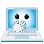 computer portatile + faccina con occhi aperti e mano sulla bocca