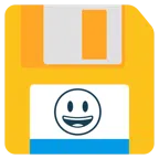 floppy disc + faccina con sorriso e occhi spalancati