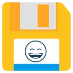 floppy disc + faccina con sorriso e occhi sorridenti
