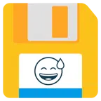 floppy disc + faccina con sorriso e goccia di sudore