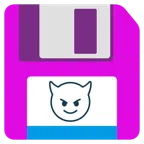 floppy disc + faccina con sorriso e corna
