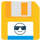 floppy disc + faccina con sorriso e occhiali da sole