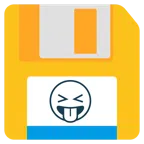 floppy disc + faccina che strizza gli occhi e mostra la lingua