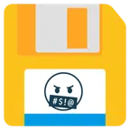 floppy disc + faccina con simboli sulla bocca