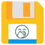 floppy disc + faccina con mano sulla bocca