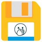floppy disc + faccina con occhi aperti e mano sulla bocca