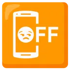 Mobiltelefon aus + verstimmtes Gesicht