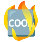 Feuer + Wort „Cool“ in blauem Quadrat