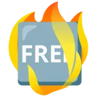 Feuer + Wort „Free“ in blauem Quadrat