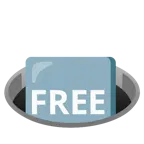 Loch + Wort „Free“ in blauem Quadrat