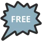 Sprechblase für wütende Aussage rechts + Wort „Free“ in blauem Quadrat