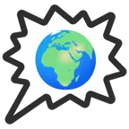 Sprechblase für wütende Aussage rechts + Globus mit Europa und Afrika