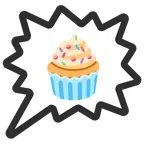 Sprechblase für wütende Aussage rechts + Cupcake