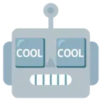 Roboter + Wort „Cool“ in blauem Quadrat