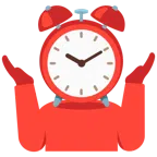 persona encogida de hombros + reloj despertador