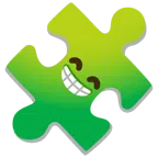 pezzo di puzzle + faccina raggiante con occhi felici