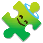 pezzo di puzzle + faccina con sorriso e aureola