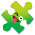 pezzo di puzzle + faccina che fa l’occhiolino e mostra la lingua