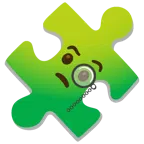pezzo di puzzle + faccina con monocolo