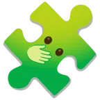 pezzo di puzzle + faccina con occhi aperti e mano sulla bocca