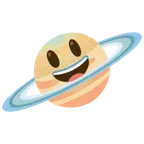Ringplanet + grinsendes Gesicht mit großen Augen