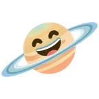 Ringplanet + grinsendes Gesicht mit lachenden Augen