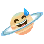 Ringplanet + grinsendes Gesicht mit Schweißtropfen