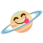Ringplanet + sich die Lippen leckendes Gesicht