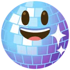 palla da discoteca + faccina con sorriso e occhi spalancati