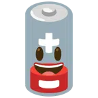 batteria scarica + faccina con sorriso e occhi spalancati