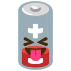 batteria scarica + faccina che strizza gli occhi e mostra la lingua