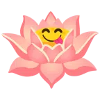 Lotusblüte + sich die Lippen leckendes Gesicht