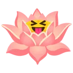 Lotusblüte + Gesicht mit herausgestreckter Zunge und zusammengekniffenen Augen